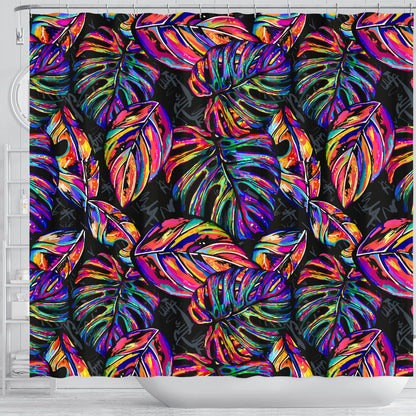 Neon Color Tropical Palm Leaves Shower Curtain