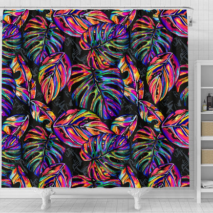Neon Color Tropical Palm Leaves Shower Curtain