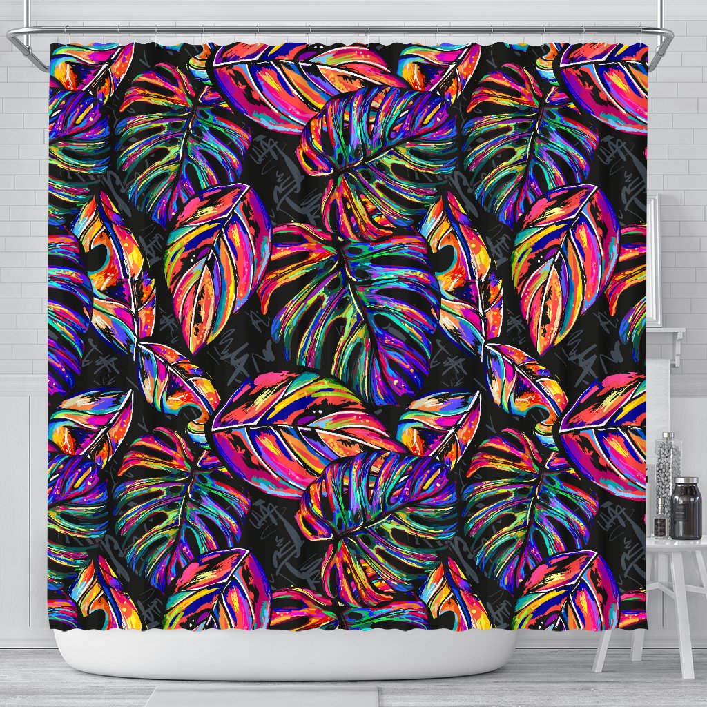 Neon Color Tropical Palm Leaves Shower Curtain