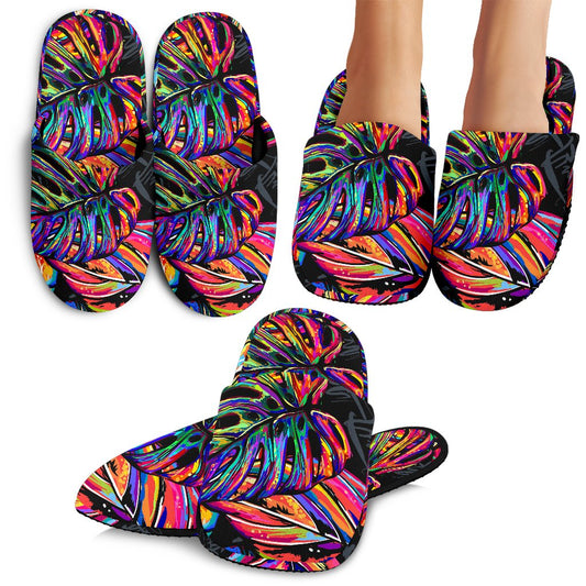 Neon Color Tropical Palm Leaves Slippers