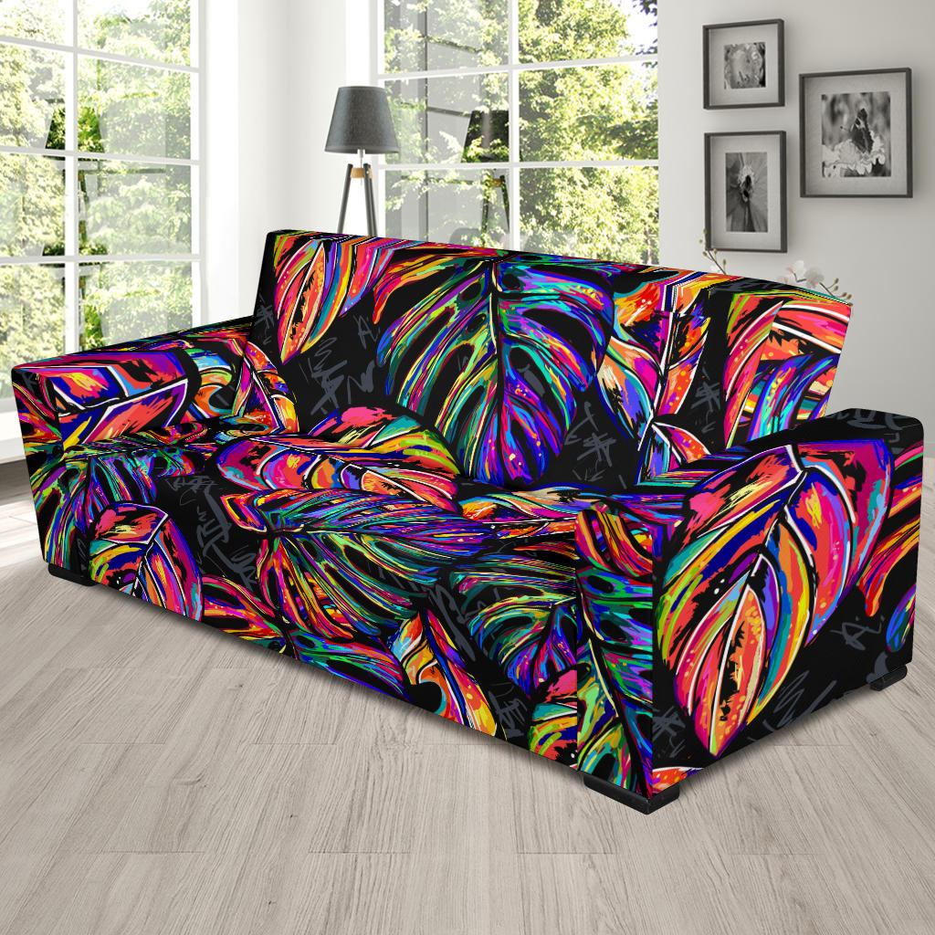 Neon Color Tropical Palm Leaves Sofa Slipcover-JORJUNE.COM