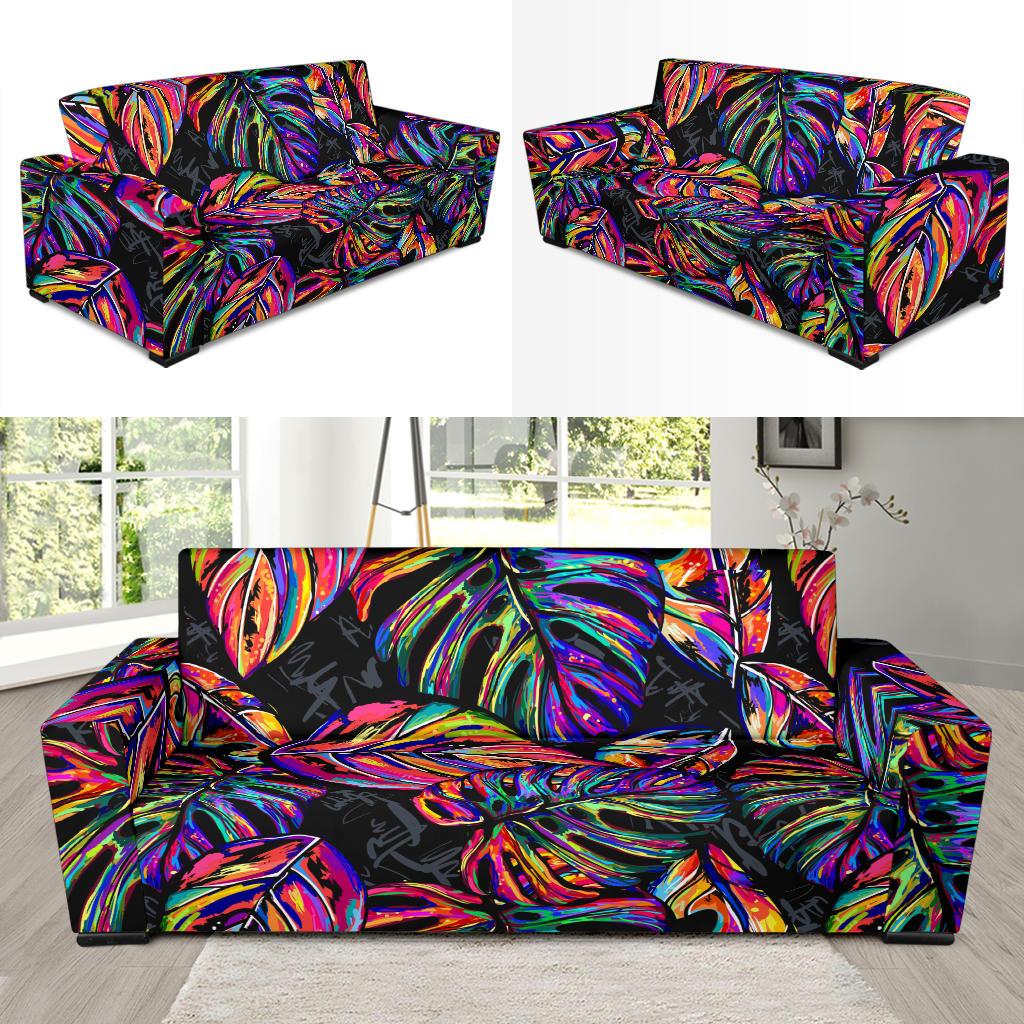 Neon Color Tropical Palm Leaves Sofa Slipcover-JORJUNE.COM