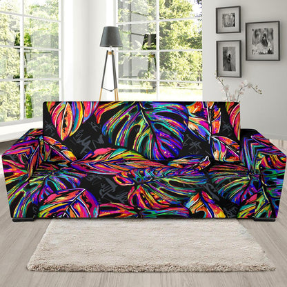 Neon Color Tropical Palm Leaves Sofa Slipcover-JORJUNE.COM