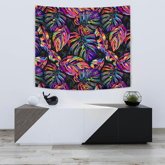 Neon Color Tropical Palm Leaves Tapestry
