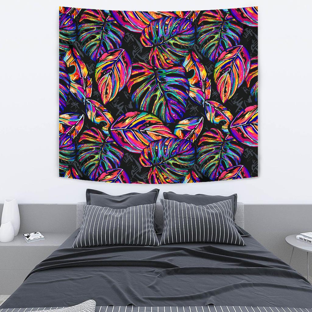 Neon Color Tropical Palm Leaves Tapestry