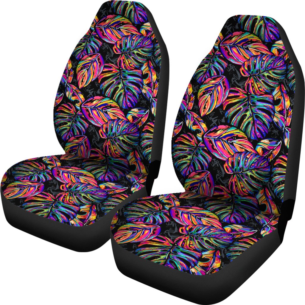 Neon Color Tropical Palm Leaves Universal Fit Car Seat Covers