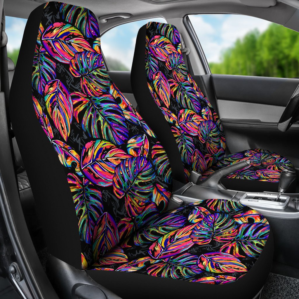 Neon Color Tropical Palm Leaves Universal Fit Car Seat Covers