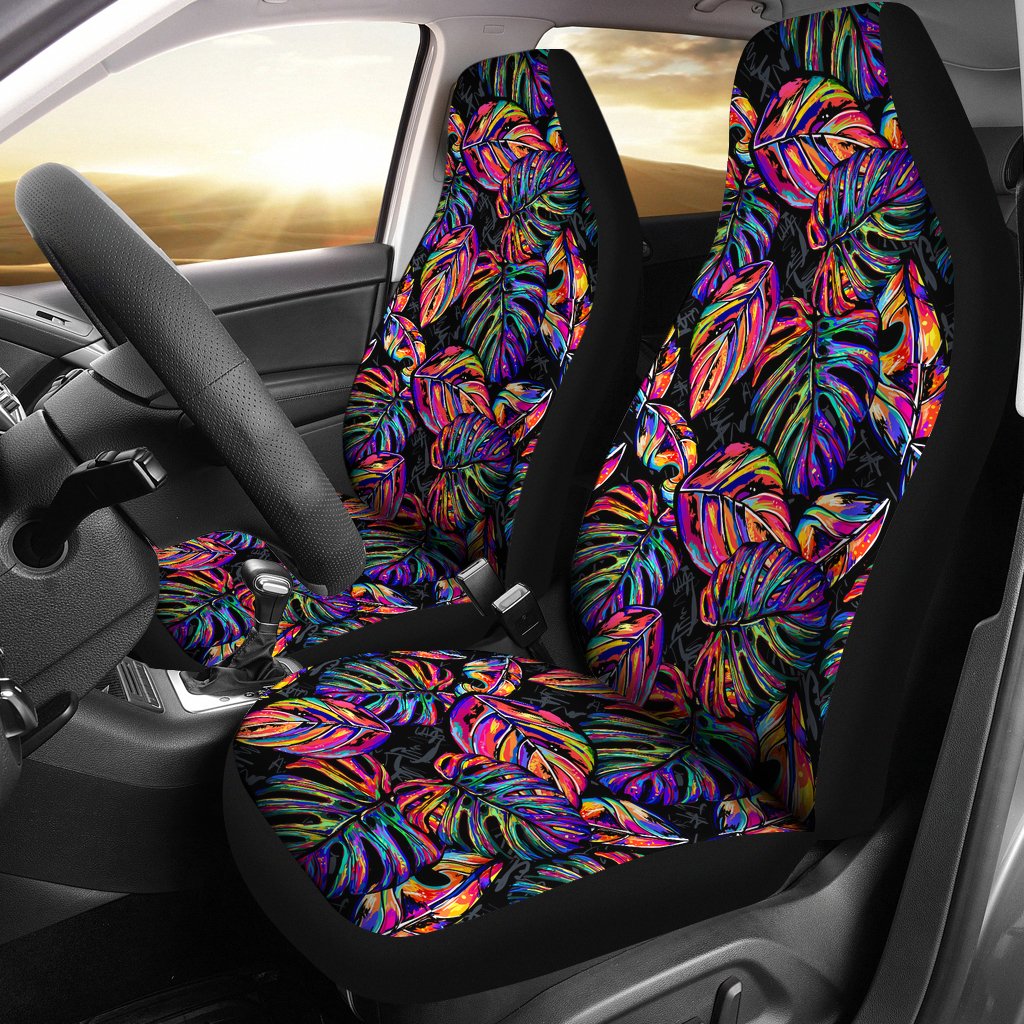 Neon Color Tropical Palm Leaves Universal Fit Car Seat Covers