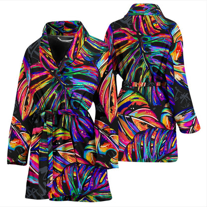 Neon Color Tropical Palm Leaves Women Bath Robe
