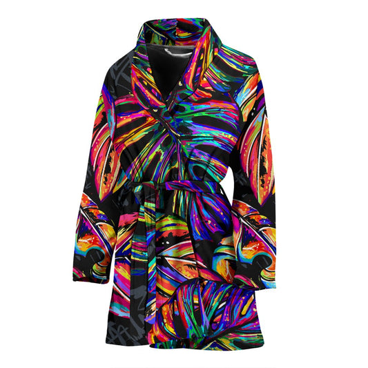 Neon Color Tropical Palm Leaves Women Bath Robe