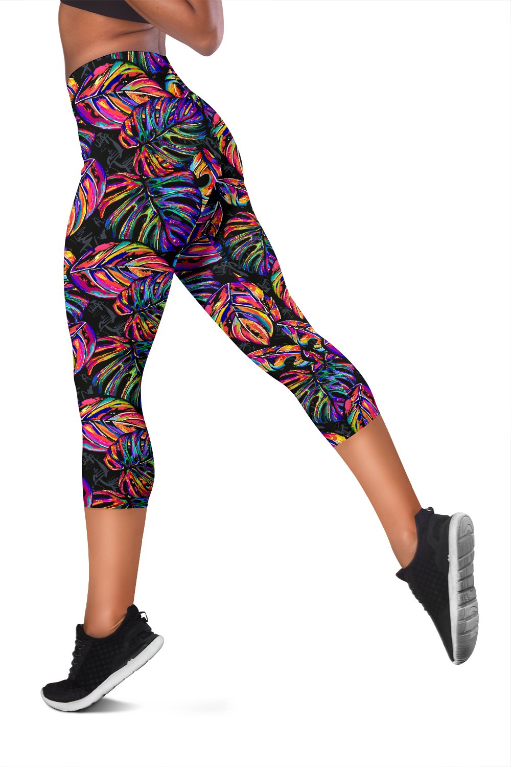 Neon Color Tropical Palm Leaves Women Capris