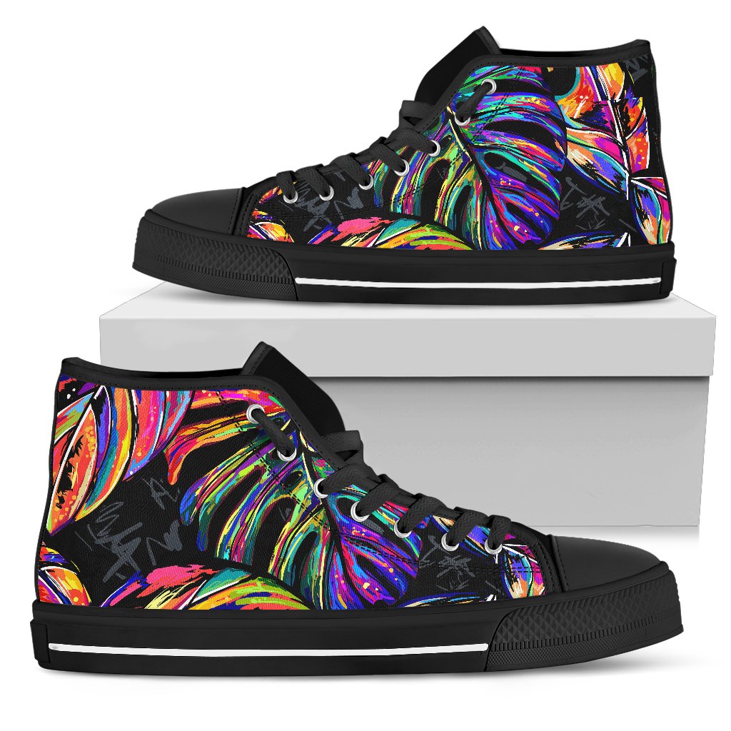 Neon Color Tropical Palm Leaves Women High Top Shoes