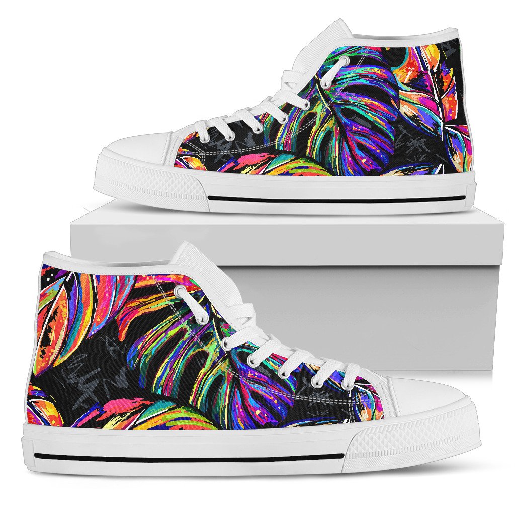 Neon Color Tropical Palm Leaves Women High Top Shoes