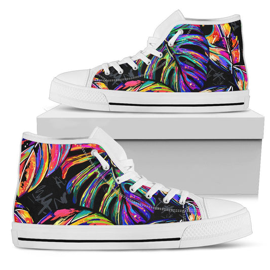 Neon Color Tropical Palm Leaves Women High Top Shoes
