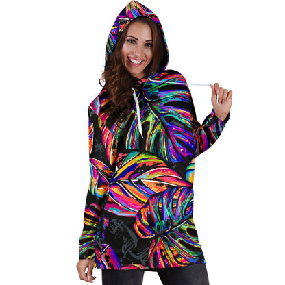 Neon Color Tropical Palm Leaves Women Hoodie Dress