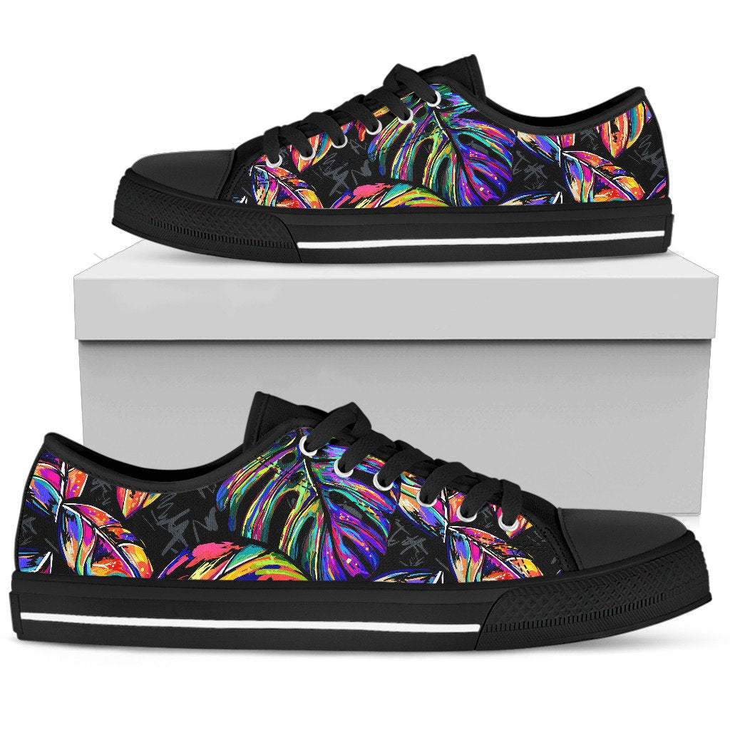 Neon Color Tropical Palm Leaves Women Low Top Shoes