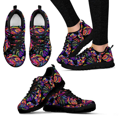 Neon Color Tropical Palm Leaves Women Sneakers