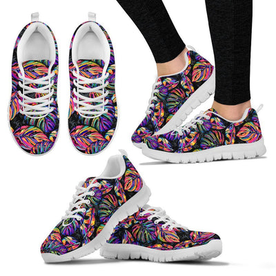 Neon Color Tropical Palm Leaves Women Sneakers