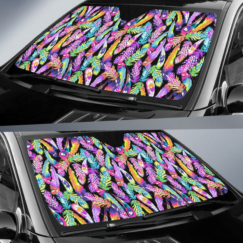 Neon Feather Pattern Print Design A02 Car Sun Shades-JORJUNE.COM