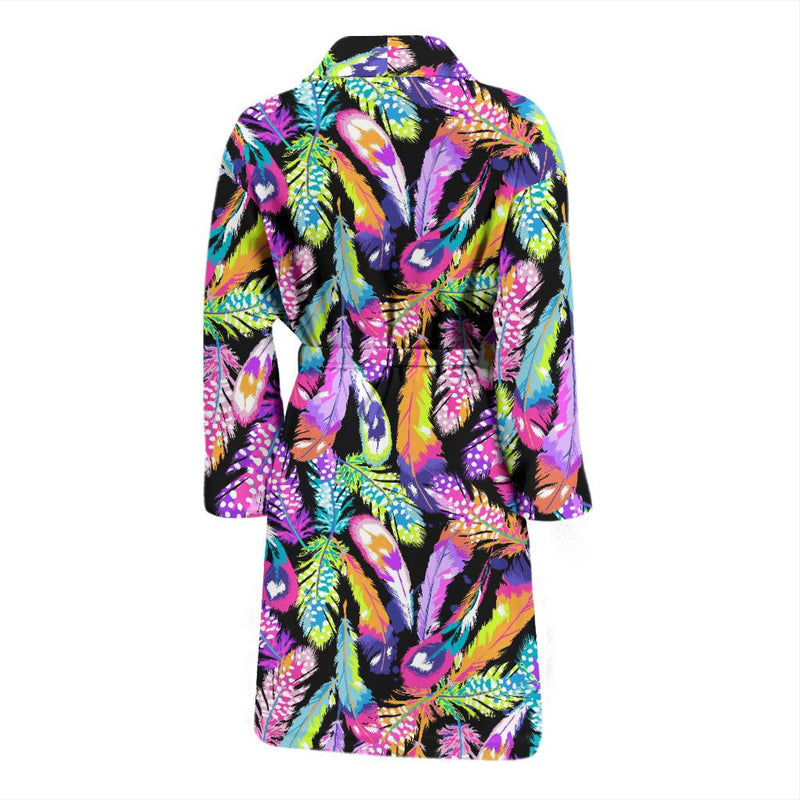 Neon Feather Pattern Print Design A02 Men Bathrobe-JORJUNE.COM