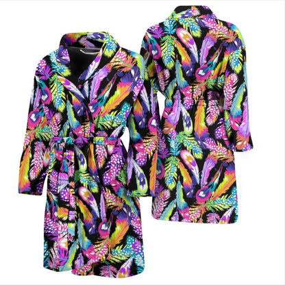 Neon Feather Pattern Print Design A02 Men Bathrobe-JORJUNE.COM