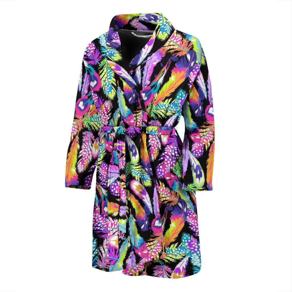 Neon Feather Pattern Print Design A02 Men Bathrobe-JORJUNE.COM