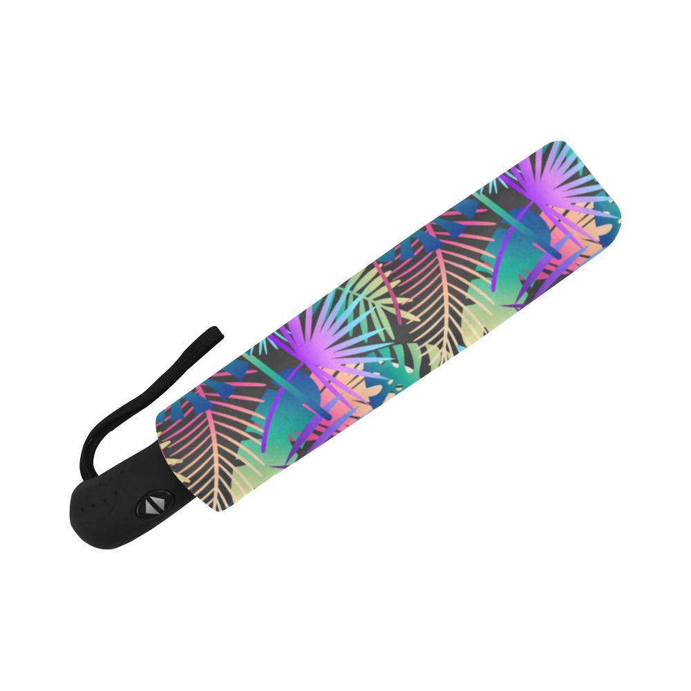 Neon Flower Tropical Palm Automatic Foldable Umbrella