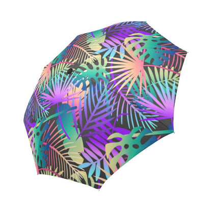 Neon Flower Tropical Palm Automatic Foldable Umbrella