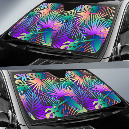 Neon Flower Tropical Palm Leaves Car Sun Shade-JorJune