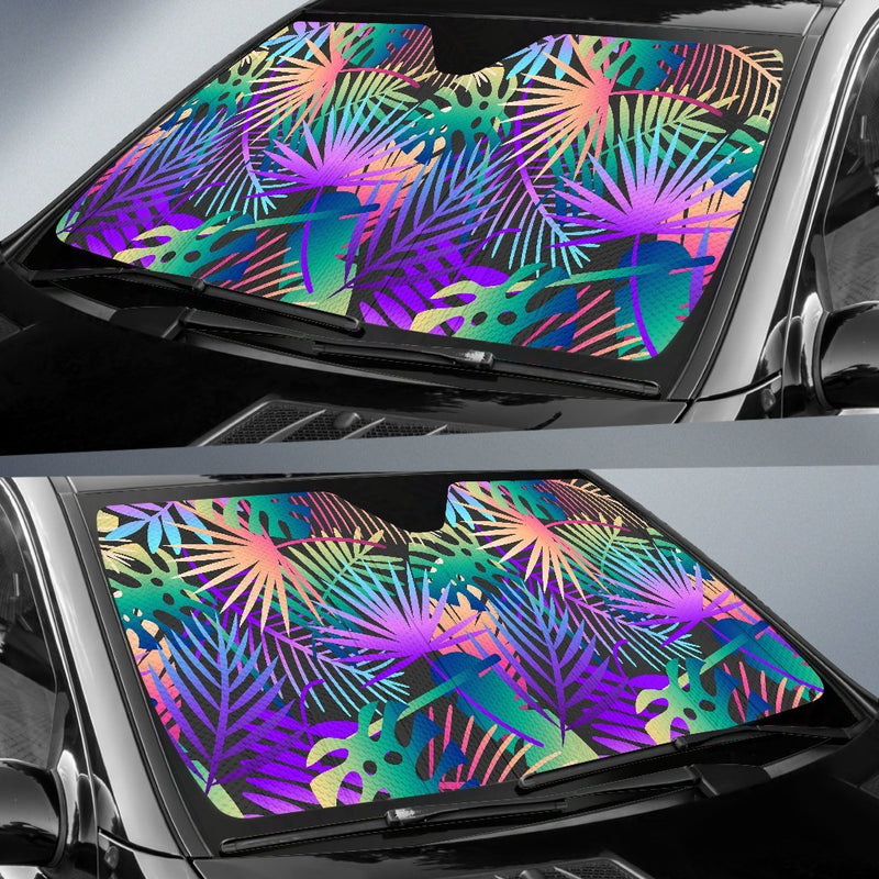 Neon Flower Tropical Palm Leaves Car Sun Shade-JorJune