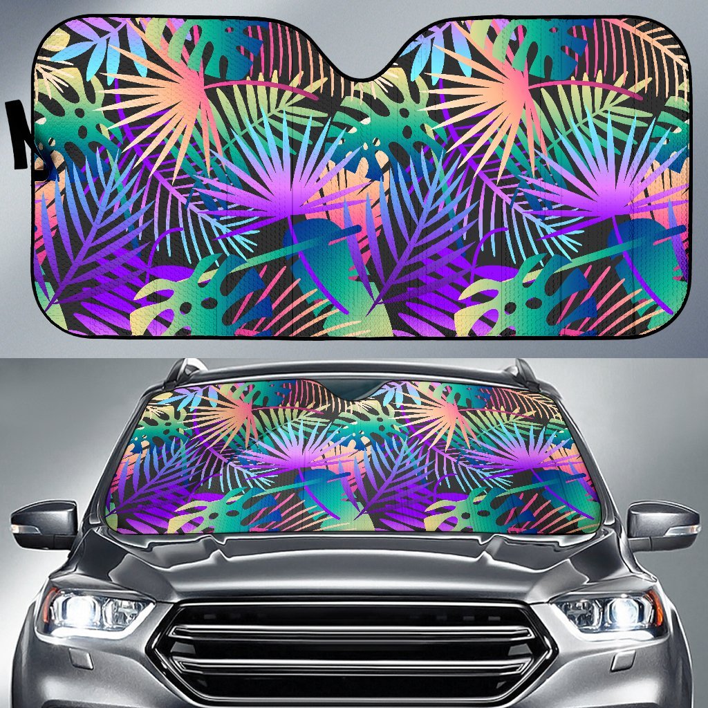 Neon Flower Tropical Palm Leaves Car Sun Shade-JorJune