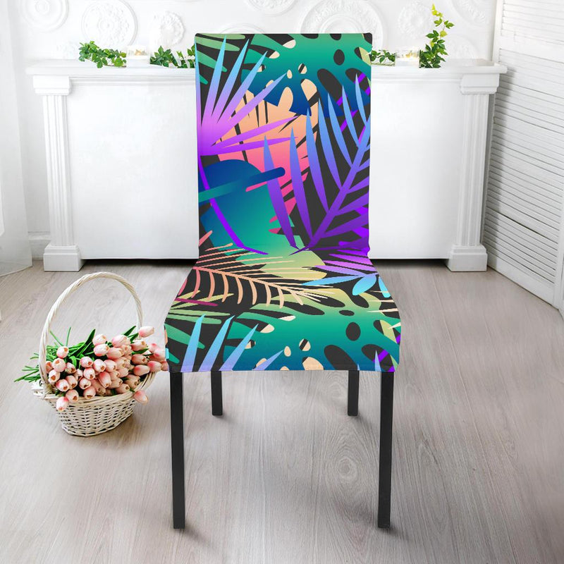 Neon Flower Tropical Palm Leaves Dining Chair Slipcover-JORJUNE.COM