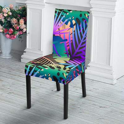 Neon Flower Tropical Palm Leaves Dining Chair Slipcover-JORJUNE.COM