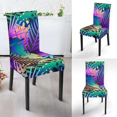 Neon Flower Tropical Palm Leaves Dining Chair Slipcover-JORJUNE.COM