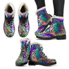 Neon Flower Tropical Palm Leaves Faux Fur Leather Boots