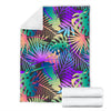 Neon Flower Tropical Palm Leaves Fleece Blanket