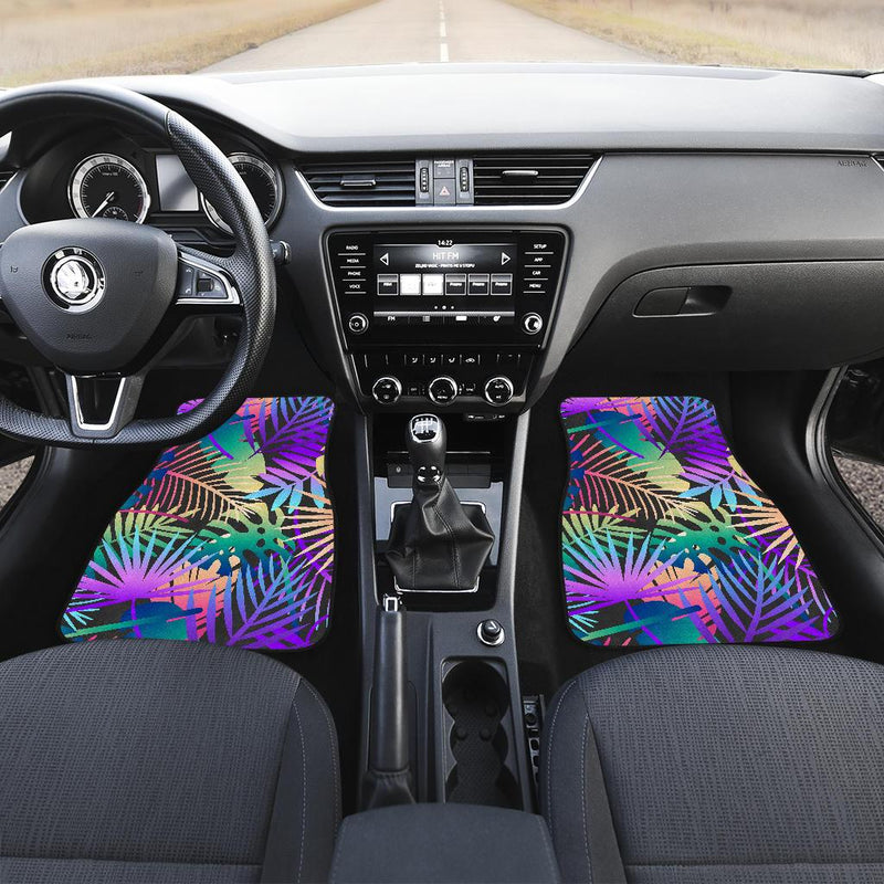 Neon Flower Tropical Palm Leaves Front and Back Car Floor Mats