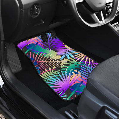 Neon Flower Tropical Palm Leaves Front and Back Car Floor Mats