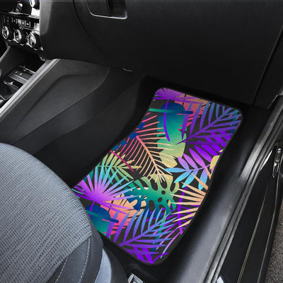 Neon Flower Tropical Palm Leaves Front and Back Car Floor Mats