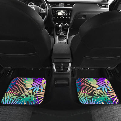 Neon Flower Tropical Palm Leaves Front and Back Car Floor Mats