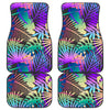 Neon Flower Tropical Palm Leaves Front and Back Car Floor Mats