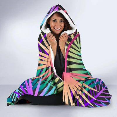 Neon Flower Tropical Palm Leaves Hooded Blanket-JORJUNE.COM