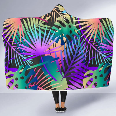 Neon Flower Tropical Palm Leaves Hooded Blanket-JORJUNE.COM