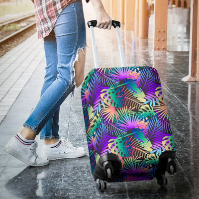 Neon Flower Tropical Palm Leaves Luggage Protective Cover