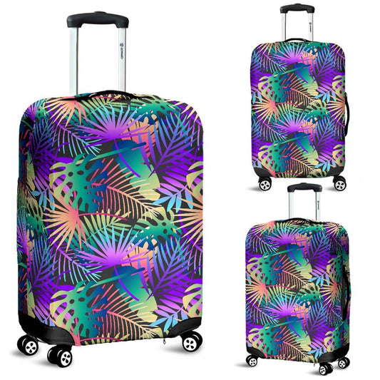 Neon Flower Tropical Palm Leaves Luggage Protective Cover