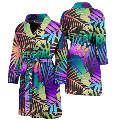 Neon Flower Tropical Palm Leaves Men Bath Robe