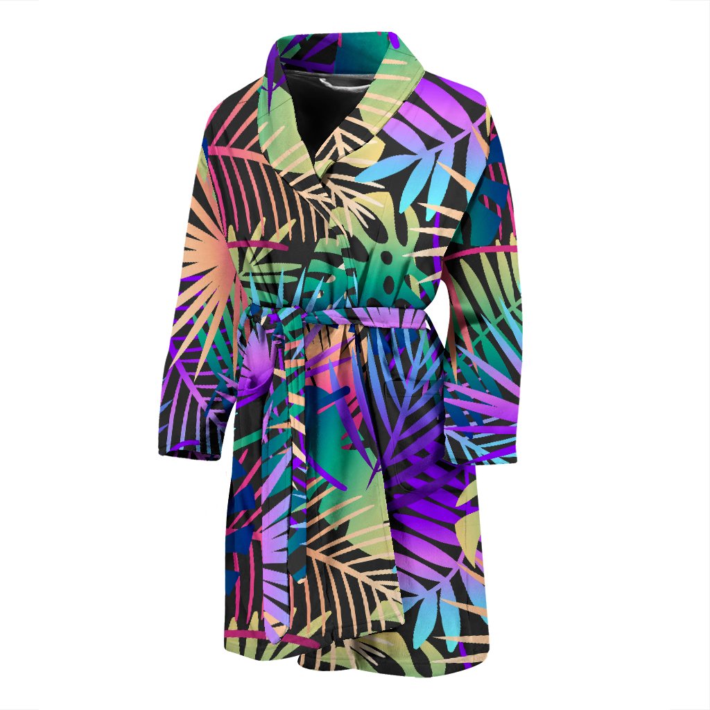 Neon Flower Tropical Palm Leaves Men Bath Robe