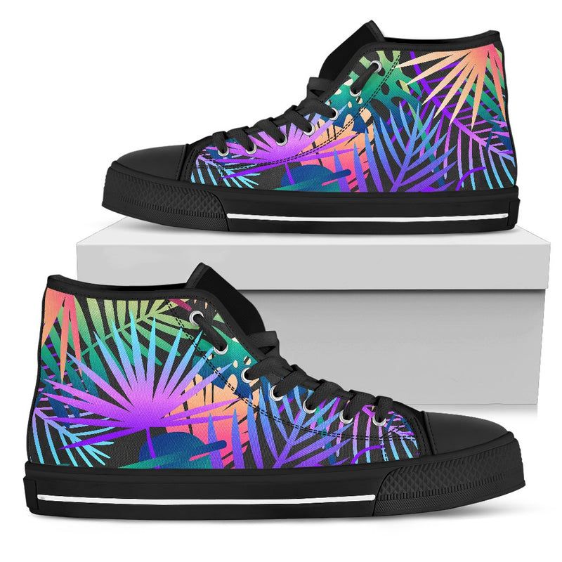 Neon Flower Tropical Palm Leaves Men High Top Shoes