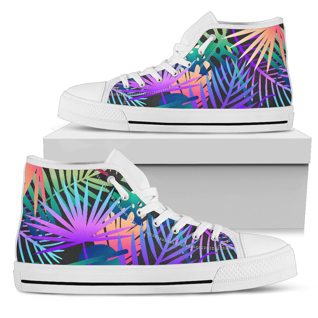 Neon Flower Tropical Palm Leaves Men High Top Shoes