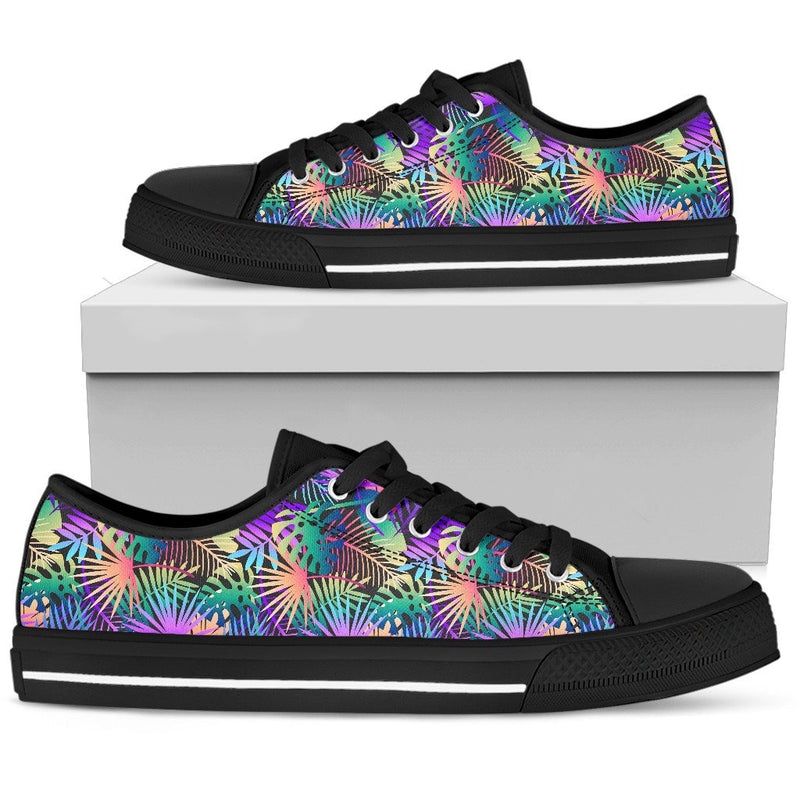 Neon Flower Tropical Palm Leaves Men Low Top Canvas Shoes